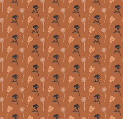 Vector seamless floral pattern on a brown background.