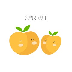 super cute. cartoon peach, hand drawing lettering. Colorful flat vector illustration. design for prints, posters, cards