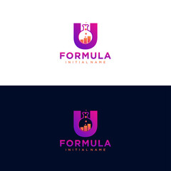 Modern initial letter U formula botlle lab logo. simple icon, template design art