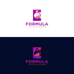 Modern initial letter E formula botlle lab logo. simple icon, template design art