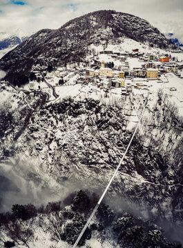 Aerial view of the bridge in the sky at Campo Tartano in Valtellina, Italy