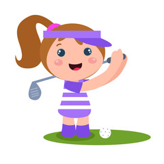 Little girl character playing activity vector template design illustration