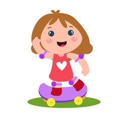 Little girl character playing activity vector template design illustration
