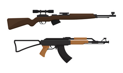 Handguns or Rifle Models with Firing Trigger for Hunting Vector Set