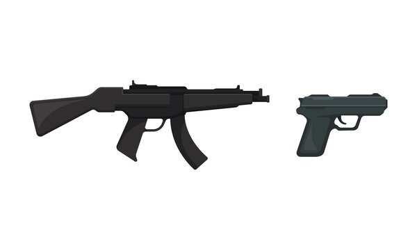 Handguns or Pistol Models with Firing Trigger for Hunting Vector Set