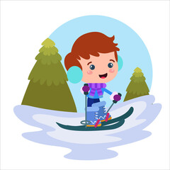 Naklejka premium Little boy character playing activity vector template design illustration