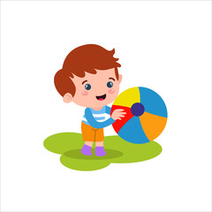 Little boy character playing activity vector template design illustration