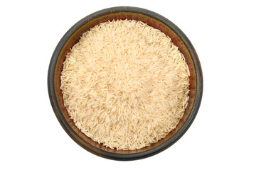 Raw, uncooked basmati rice, ingredients for pilaf, isolated on a white background. High resolution image.