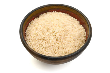 Raw, uncooked basmati rice, ingredients for pilaf, isolated on a white background. High resolution image.