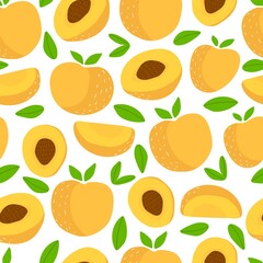 Fototapeta na wymiar Seamless pattern with cartoon peaches, leaves. Flat colorful vector ornament. hand drawing. design for fabric, textile, print, wrapper