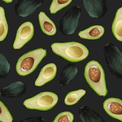 Green avocado watercolor seamless pattern 