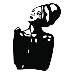 Sketching beauty african young woman. Afro female portrait. Hand drawn fashion illustration. Black lady curly