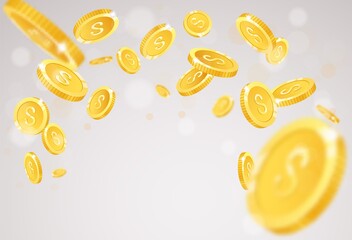 Gold coins explosion banner, isolated on transparent background