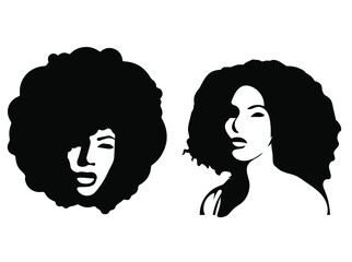 Sketching of two beauty african young woman. Afro female portrait. Hand drawn fashion illustration. Black lady curly