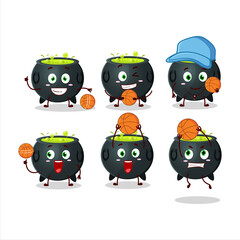 Talented witch cauldron cartoon character as a basketball athlete