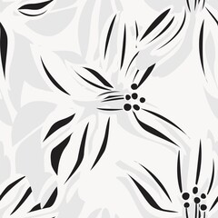 Black and White Floral Seamless Pattern Background