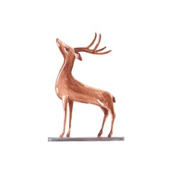 vintage deer statuette watercolor illustration, hand drawn clipart
