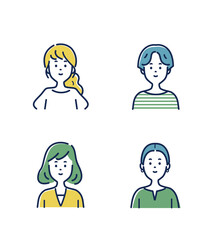 若い女性の表情のイラスト素材セット