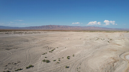 Salton Sea beach view to mountian near Bombay Beach in california