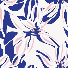 Pink Navy Floral Seamless Pattern Background