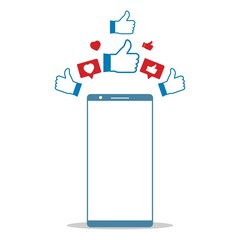 Social media stylish button design elements. Love and like social media button stylish vector design with a mobile vector. Blue and red color shade vector illustration of social media button.