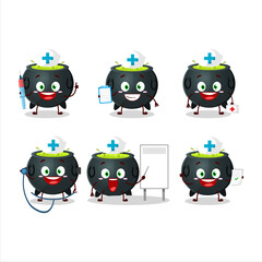 Doctor profession emoticon with witch cauldron cartoon character
