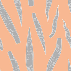 Simple minimal gray snake plant leaves tropical seamless pattern. Pink background. Striped jungle foliage modern texture. Stock vector illustration.
