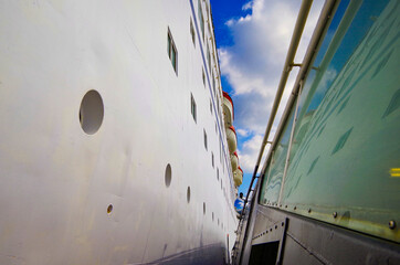 Classic cruiseship cruise ship liner in port	of Tilbury, London