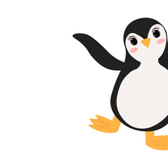 Cute cartoon an animal penguin hiding blank. Perfect for greeting cards, party invitations, posters, stickers, pin, scrapbooking, icons.