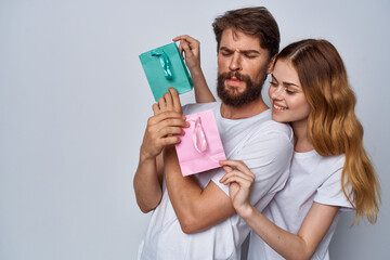 funny man and woman gifts shopping emotions joy