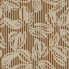 Brown Floral Seamless Pattern with striped Background