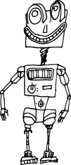 Hand drawn illustrated line art Illustration of a sketch robot. robot simple vector illustration.