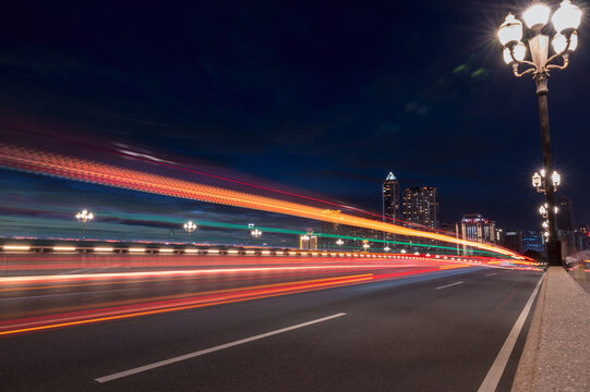 Long Exposure Of City Road Night Scene