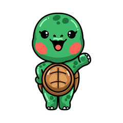Cute baby turtle cartoon waving hand
