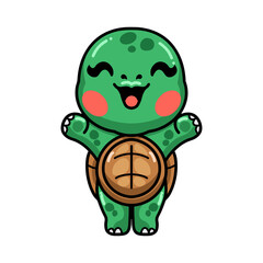Obraz premium Cute baby turtle cartoon raising hands