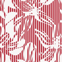 Red Floral Seamless Pattern with striped Background