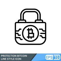 Secure and protected bitcoin line style icon. vector illustration isolated on white background. EPS 10
