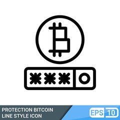 Secure and protected bitcoin line style icon. vector illustration isolated on white background. EPS 10