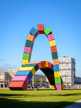 Le Havre, France - June 7, 2021: The "Catene de containers" is an art installation by Vincent Ganivet made of two arches of containers, installed in 2017 for the 500th anniversary of the city.