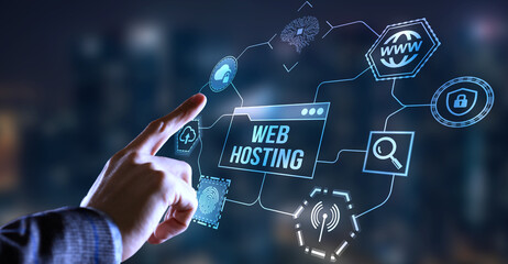 Internet, business, Technology and network concept. Web Hosting. The activity of providing storage...