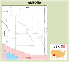 Political map of Arizona in Outline.