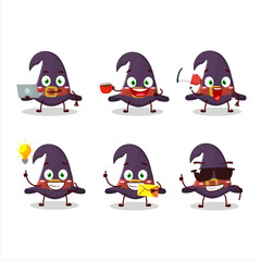 Witch hat cartoon character with various types of business emoticons