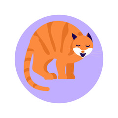 Cats day design, pet in funny pose standing in circle.