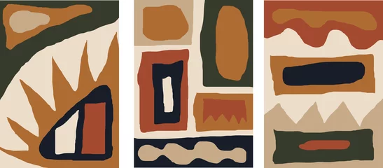 Gordijnen Abstract A collection of abstractions with different colored modern shapes on a beige background. Hand drawn  © Soap Dish