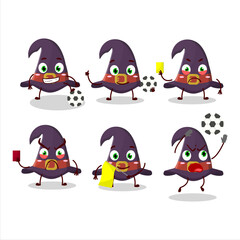 Witch hat cartoon character working as a Football referee