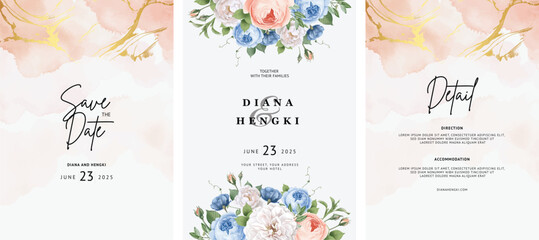 elegant floral wedding invitation card with gold and watercolor