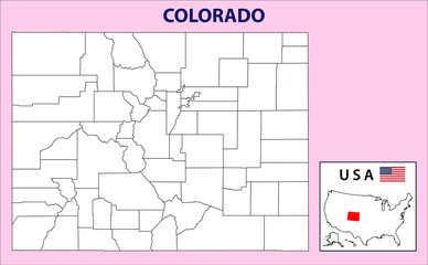 District map of Colorado in Outline.