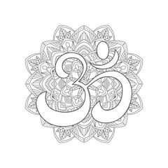 Aum symbol on the background of the mandala. Vector illustration