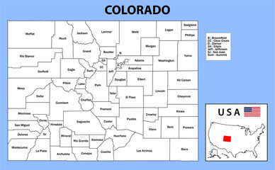 District map of Colorado in white color.