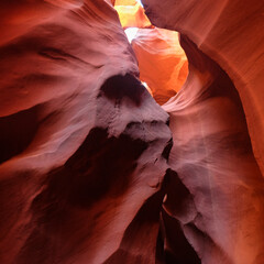 Antelope Canyon, a face-shaped geological formation that has been formed due to the passage of water currents through a process of epigenesis. Arizona, United States
